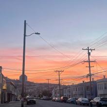 Sunset on San Francisco residential street.